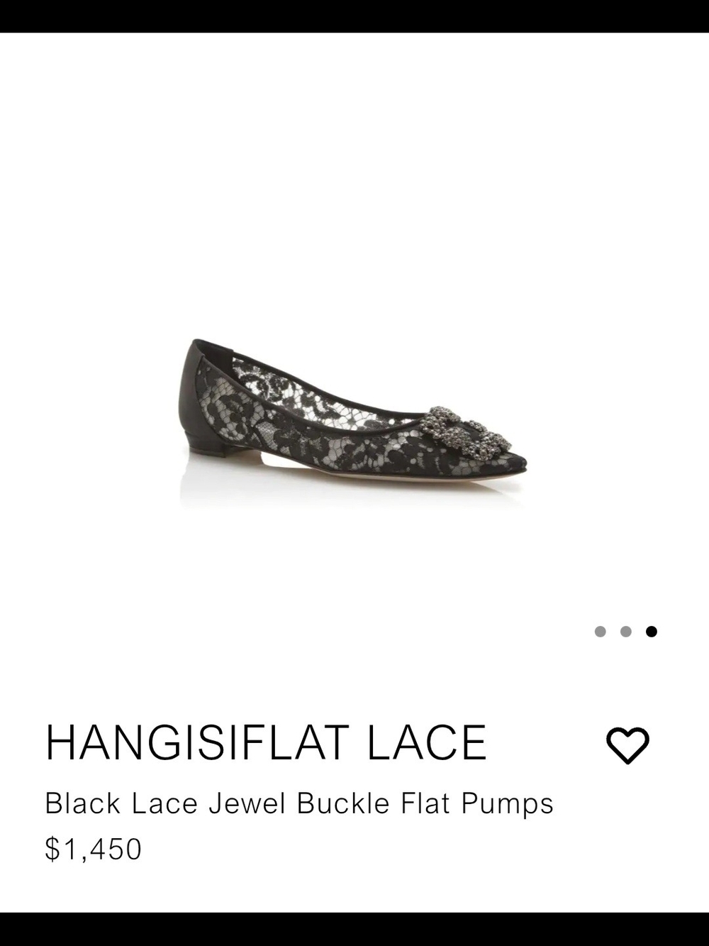 Manolo Blahnik Black Lace Jewel Buckle Flats